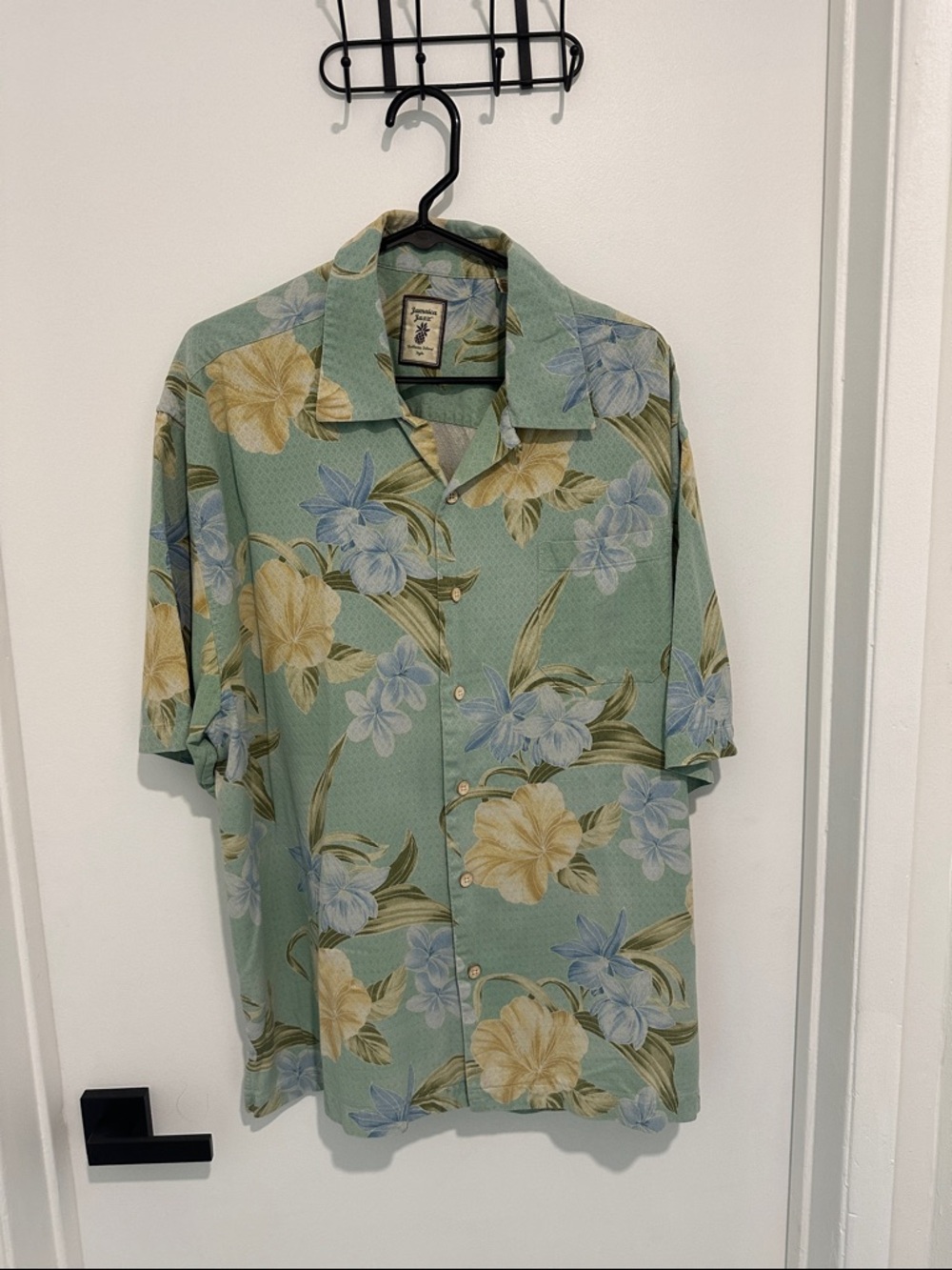 Men's Hawaiian Green Floral Button-Up Shirt